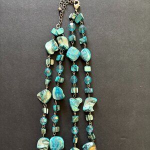 Turquoise Abalone Shell & Beaded Chain Necklace